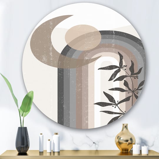 Designart - Abstract Sun and Moon In Gray and Blue - Modern Metal Circle Wall Art